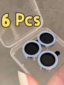 CASECOPS 合金強化玻璃金屬邊框 6 片相機鏡頭保護膜，適用於 iPhone 18 Pro Max/18 Pro，高清晰透明冰川藍閃鑽，生日禮物週年派對 - 淺藍色 - 查看 7