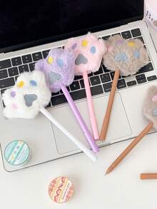 1 PC Girl Heart Cartoon Plush Cat Claw Neutral Pen Student Cute Hairball Pen Writing Hand Account Pen Birthday Gift Pen - Multicolor - View 6