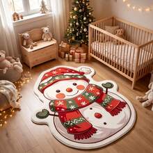 1pc, Washable Non-Slip Christmas Snowman Velvet Rug, Soft Anti-Slip Floor Mat, Machine Washable, Snowman Design, Creates A Rich Christmas Atmosphere, Suitable For Living Room, Bedroom, Bedside, Hallway, Dining Room And Other Living Spaces, Perfectly Matches Christmas Home Decor; Rugs, Carpet, Christmas Rug, Rugs Living Room, Bedroom Rug, Rug For Bedroom, Carpet Living Room, Kitchen Mat, Bathroom Mat, Room Decor, Kitchen Ru, Washable Rug, - Multicolor - View 1