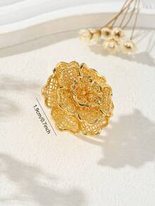 Luxury Elegant - Flower Shaped - Unique Personalized Women's Gold Ring - Large Face - Vintage Luxury Elegant - Yellow Gold - View 2