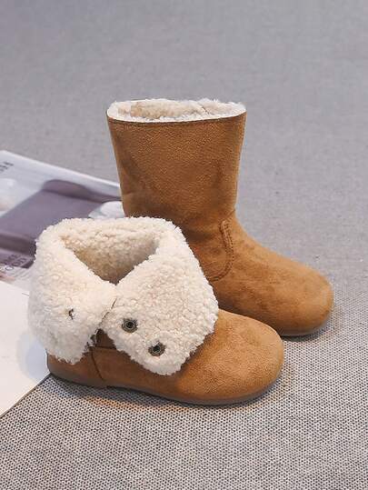 1 Pair Kids 2-In-1 Foldable Snow Boots, Autumn/Winter Thermal Lined Warm Children's Shoes, Soft Sole, Unisex Toddler Fur Boots