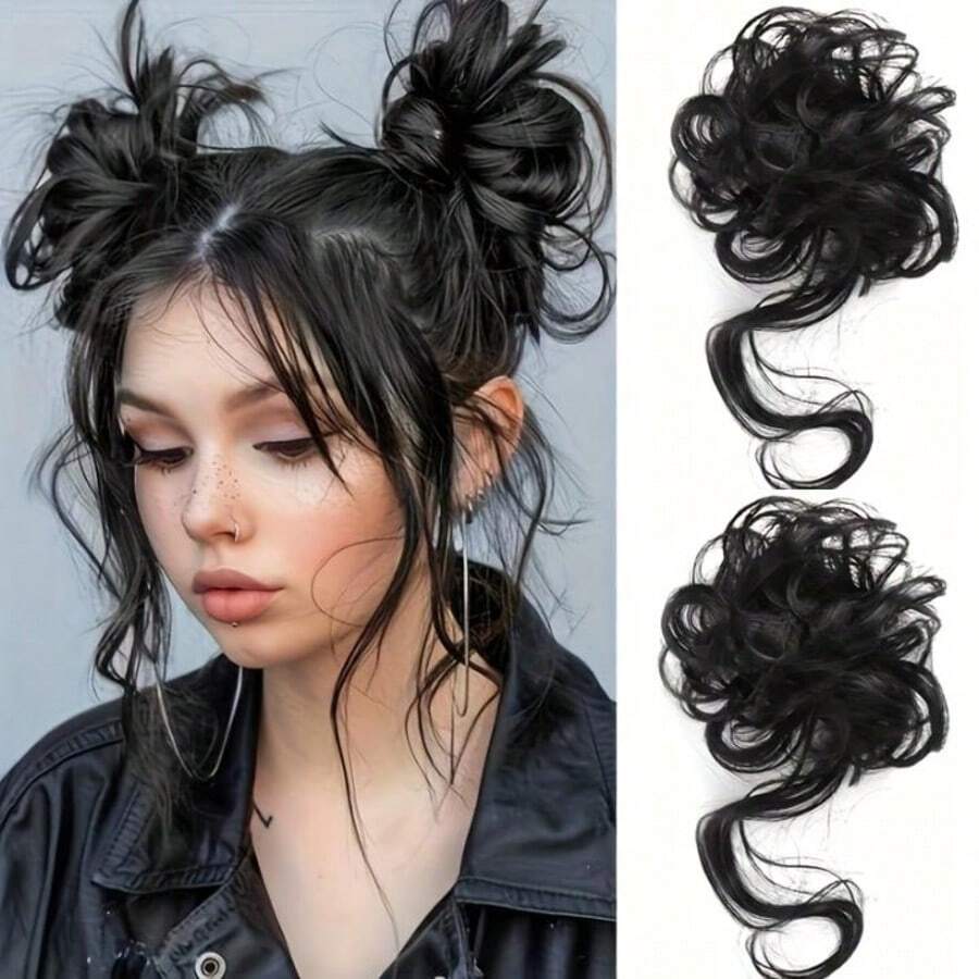 2Pcs Messy Bun Hair Piece Tousled Updo With Tendrils Hair Bun ...