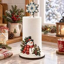 Cross-Border New Arrival Christmas Snowman Wooden Paper Towel Holder, Holiday Decor, Dining Table Centerpiece, Desktop Roll Paper Storage Display - Multicolor - View 4