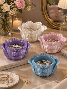 1pc 3D Printed Storage Tray Desktop Jewelry Box Luxury Style Makeup Vanity Decor, Cute Bow Design Ring Holder, Earring Rack, Bracelet Display Tray, Unique Valentine's Day Gift For Women And Girls, Suitable For Bedroom Vanity Decoration, Suitable For Storing Small Jewelry - Multicolor - View 1