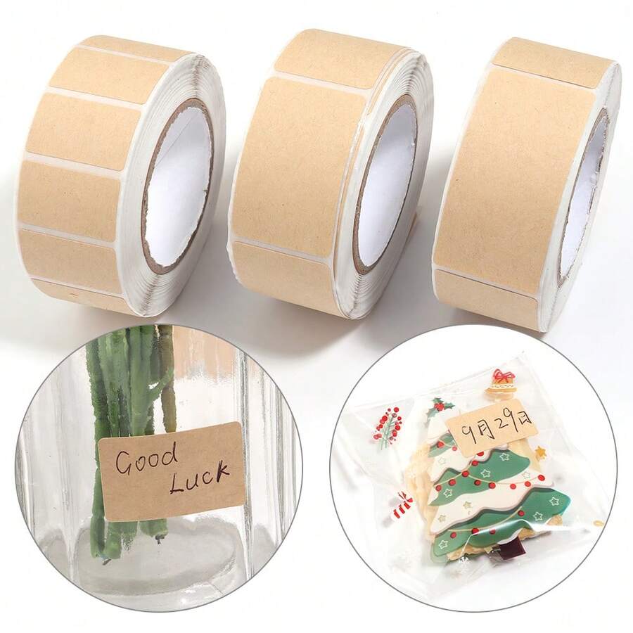 1 Roll/Pack Kraft Paper Self-Adhesive Labels, Handwritten Self-Stick Labels, Gift Packaging Marking Stickers, Stationery Planner Stickers, Storage Box, Bottle & Jar Organization Label Stickers