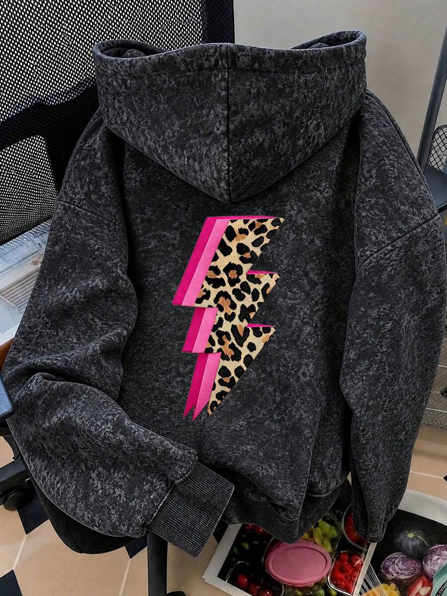 1pc Tween Girl Leopard Print Lightning Wash Sweatshirt Sweatshirt ...