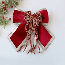 3pcs Christmas Velvet Bow Hanging Ornaments, Trimmed Tassel Bow Christmas Tree Decorations, Holiday Party Scene Decor Props - Multicolor - View 5