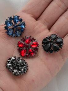 5pcs Sparkly Petal Crystal Sewing Buttons, Floral Rhinestone Inlaid Black Metal Hand Sew Buttons For Wedding Garment Embellishment - Multicolor - View 8
