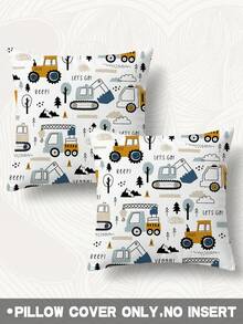 2pcs,Minimalist Construction Vehicle Pillowcase,Home Decor,Gift,Polyester Material,Hidden Zipper,No Filling,Suitable For Home Decor,Living Room Decor,Pillowcase,Cushion Cover,Sofa Decorative Pillow,Pillowcase,Lumbar Pillowcase - Multicolor - View 12