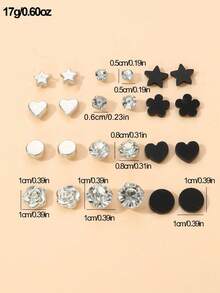 NAIZHU 12pairs Fashion Elegant Simple Rhinestone Geometric Heart & Flower Stud Earrings Hoop Earrings Set, Gift For Best Friends Valentines,Mom,Mother,Mother's Day,Gift - Multicolor - View 5