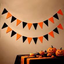 36pcs Black & Orange Triangle Fabric Bunting Flags, Suitable For Weddings, Theme Parties And Indoor/Outdoor Halloween Home Decor - Multicolor - View 5