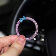 1pc Bow Crown One-Touch Start Decorative Sticker, Car Rhinestone Emblem Interior, Car Switch Button Decorative Sticker - A - View 4