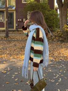 1pc Elegant Women's Knitted Scarf With Fringe - Comfortable, Windproof And Warm For Fall And Winter | Ideal Holiday Gift - Multicolor - View 2