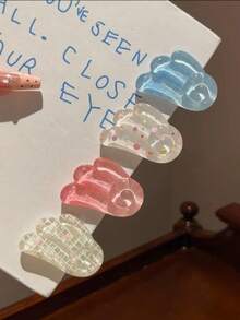 4PCS Cute Transparent 3D Wing Hair Clips, Side Fringe Floral Hair Clips, Sweet Jelly Hair Accessories For Girls - Multicolor - View 2