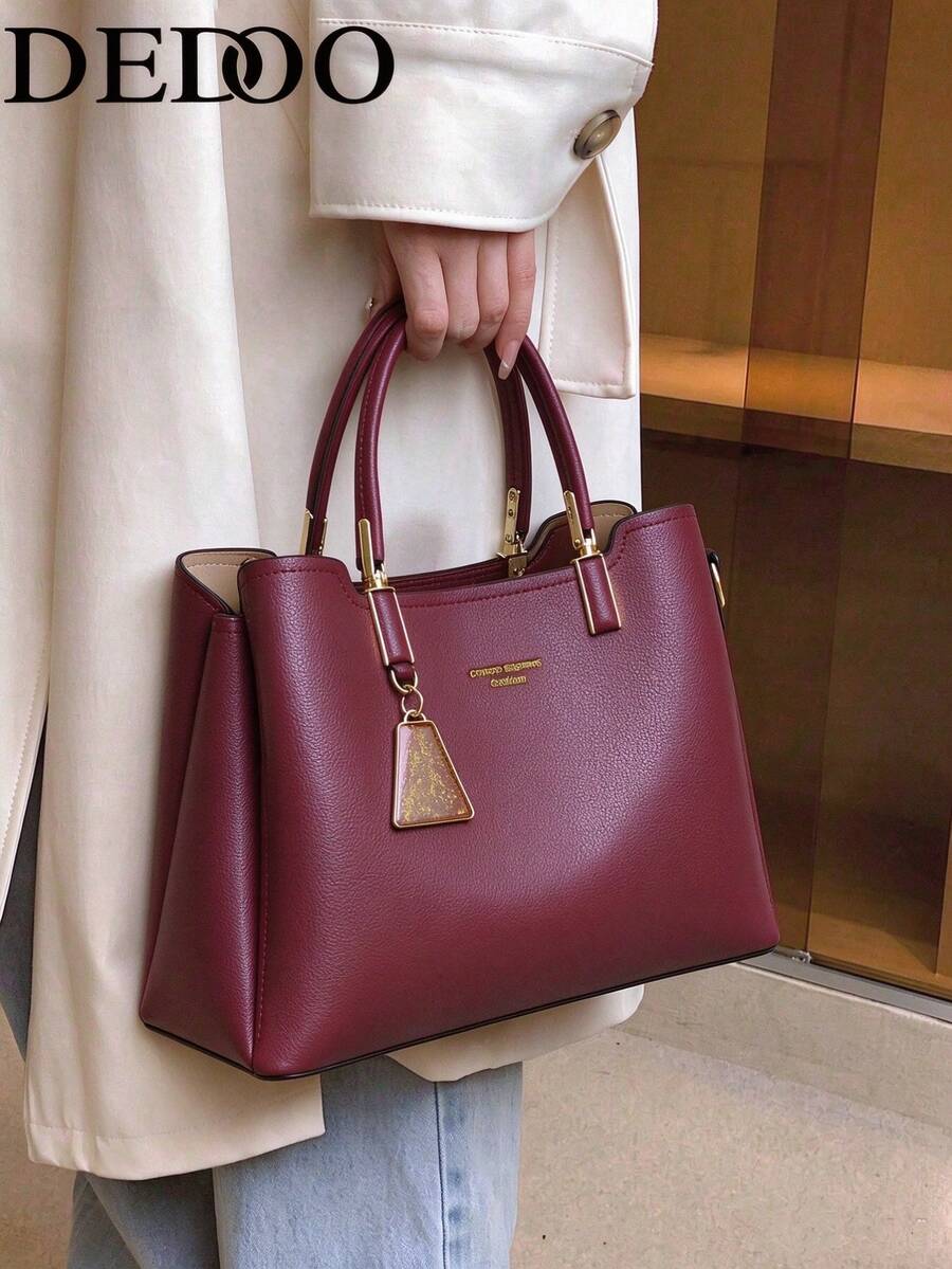 Dedoo Luxury Fashion Multi-Compartment Large Capacity Charm Handbag & Shoulder Bag (Random Gold Foil Letter Style On Bag Body) - Burgundy - View 1