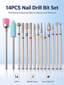 14pcs Nail Drill Bit Set, Gel Removal Polishing Tools, Foot & Hand Nail Care Rotary Grinding Head Buffer Polishing Drill Bit Set - Blue - View 2