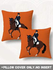 2pcs,Fashionable And Comfortable Cushion Covers,With Simple Vector Illustration Of Horse Rider In Formal Attire,Polyester Fiber Material,Hidden Zipper,No Filling,Suitable For Home Decor,Living Room Decor,Pillow Covers,Cushion Covers,Sofa Decorative Cushions,Home Decor,Pillow Covers,Soft Cushions. - Multicolor - View 8