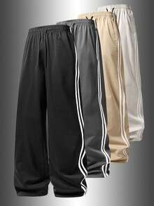 Men's Autumn/Winter Loose Soft Comfortable Breathable Casual Outdoor Hiking Running Striped Jogger Sports Pants - Black - View 7