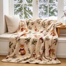 1PC Christmas Forest Small Animal Flannel Blanket, Fox Rabbit Hedgehog Deer Sofa Decorative Throw - Multicolor - View 2