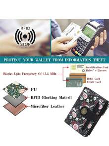 محفظة قصيرة للنساء مطبوعة بتقنية RFID، محفظة حامل بطاقات عصرية بطيتين مع نمط حيواني - متعدد الألوان - مشاهدة 8