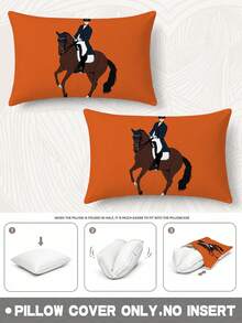 2pcs,Fashionable And Comfortable Cushion Covers,With Simple Vector Illustration Of Horse Rider In Formal Attire,Polyester Fiber Material,Hidden Zipper,No Filling,Suitable For Home Decor,Living Room Decor,Pillow Covers,Cushion Covers,Sofa Decorative Cushions,Home Decor,Pillow Covers,Soft Cushions. - Multicolor - View 11