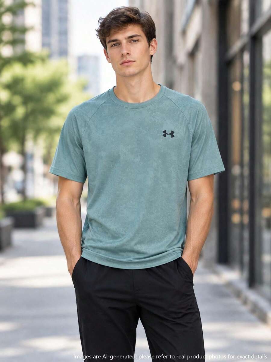 Under Armour Men's Sports T-Shirt & Tank Top Velocity Jacquard SS Dark Jacquard Training Casual Crew Neck Short Sleeve 1390430-323 - Teal - View 1