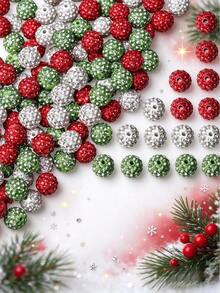 46/106PCS Christmas Red White Green Rhinestone Beads, Clay Straight Hole Spacer Beads, DIY Jewelry Making Bracelet Beads Accessories - Christmas-3 Colors - View 1