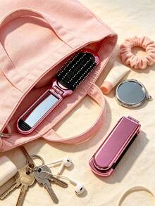 1pc Foldable Mini Air Cushion Comb With Makeup Mirror, Suitable For Daily Travel, Valentine's Day Gift, Hair Styling Tool, Hair Accessory - Multicolor - View 5