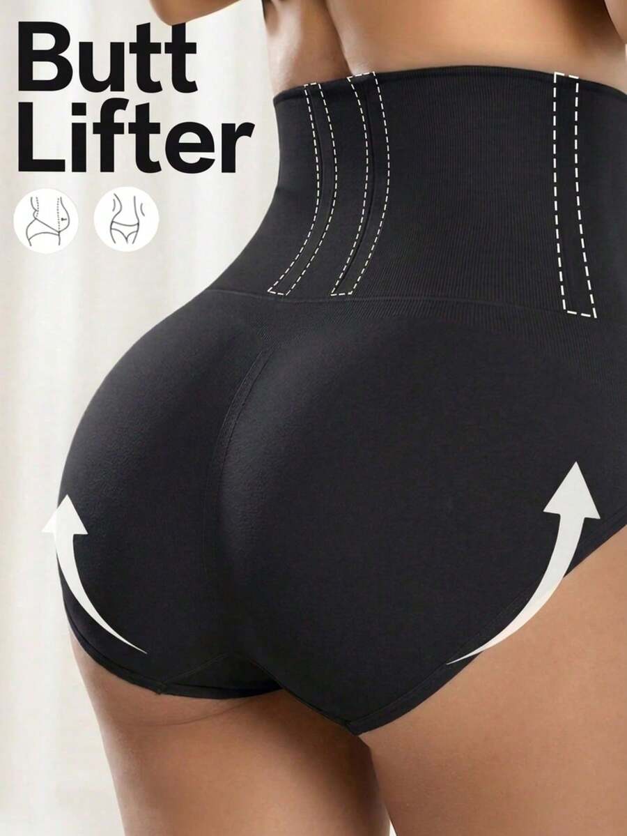 1pc Women's High Waist Shaping Panty, Lift Buttocks & Slim Waist, Suitable For Various Occasions - Black - View 1