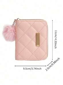 Short Pom Pom Wallet, Minimalist Fashion Coin Purse, Student Quilted Card Holder, Plush Ball Bag - Multicolor - View 4