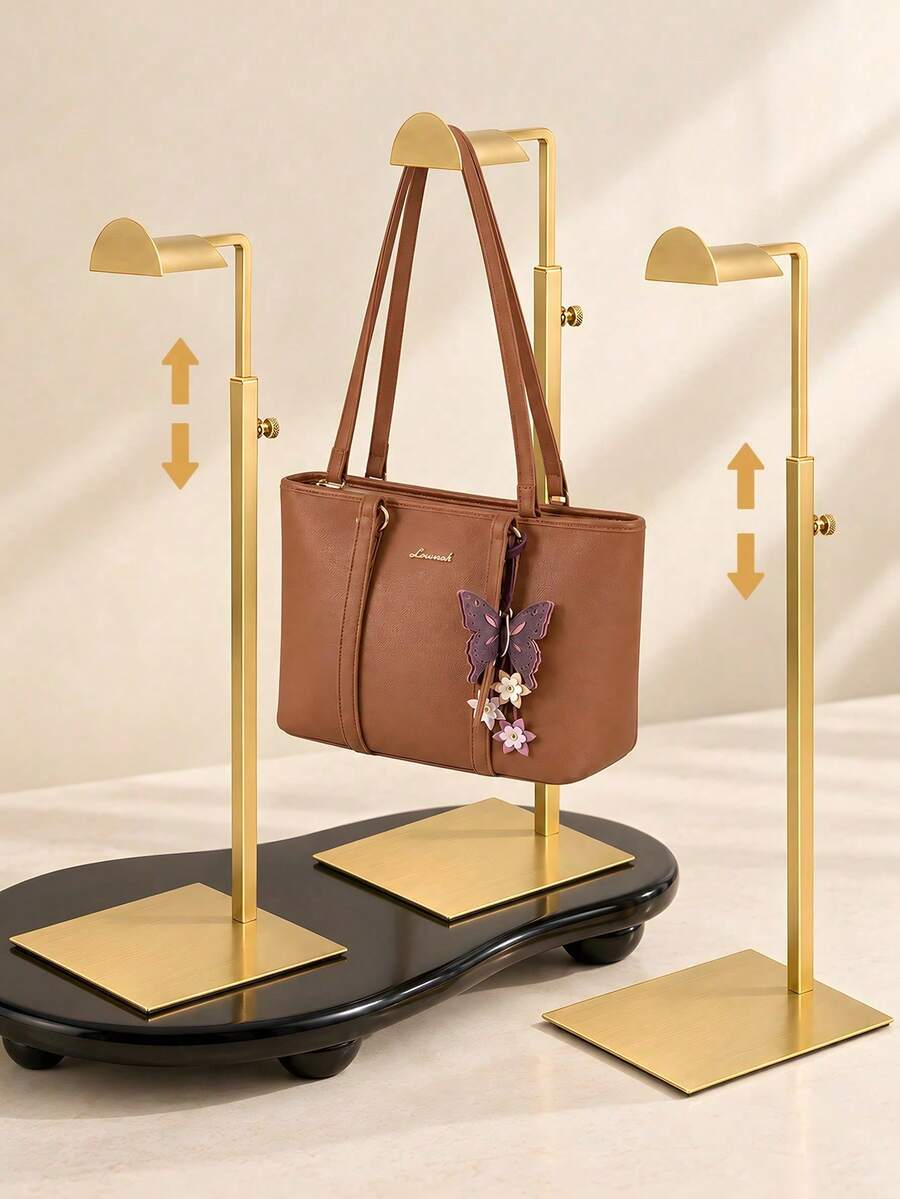 1/2/3pcs Adjustable Stainless Steel Handbag Display Rack, Titanium Gold Matte Finish, Suitable For Home Bedroom Boutique Store Mall Hanging Storage Of Bags, Hats, Jewelry - Gold - View 1