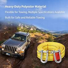 1 Set 5m 5T Heavy Duty High Strength Wear-Resistant Nylon Car Tow Rope, Universal Emergency Vehicle Rescue Tow Strap, Bright Yellow Flat Webbing, Includes 2 Metal D-Shaped Shackles, Suitable For Cars, SUVs, Trucks, Off-Road Rescue - A - View 11