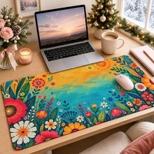 1pc Colorful Wildflower Sun Mouse Pad, Bright Floral Garden And Painted Turquoise Background Pattern Extended Desk Mat For Home Office And Gaming, Sizes S/M/L/XL - View 8