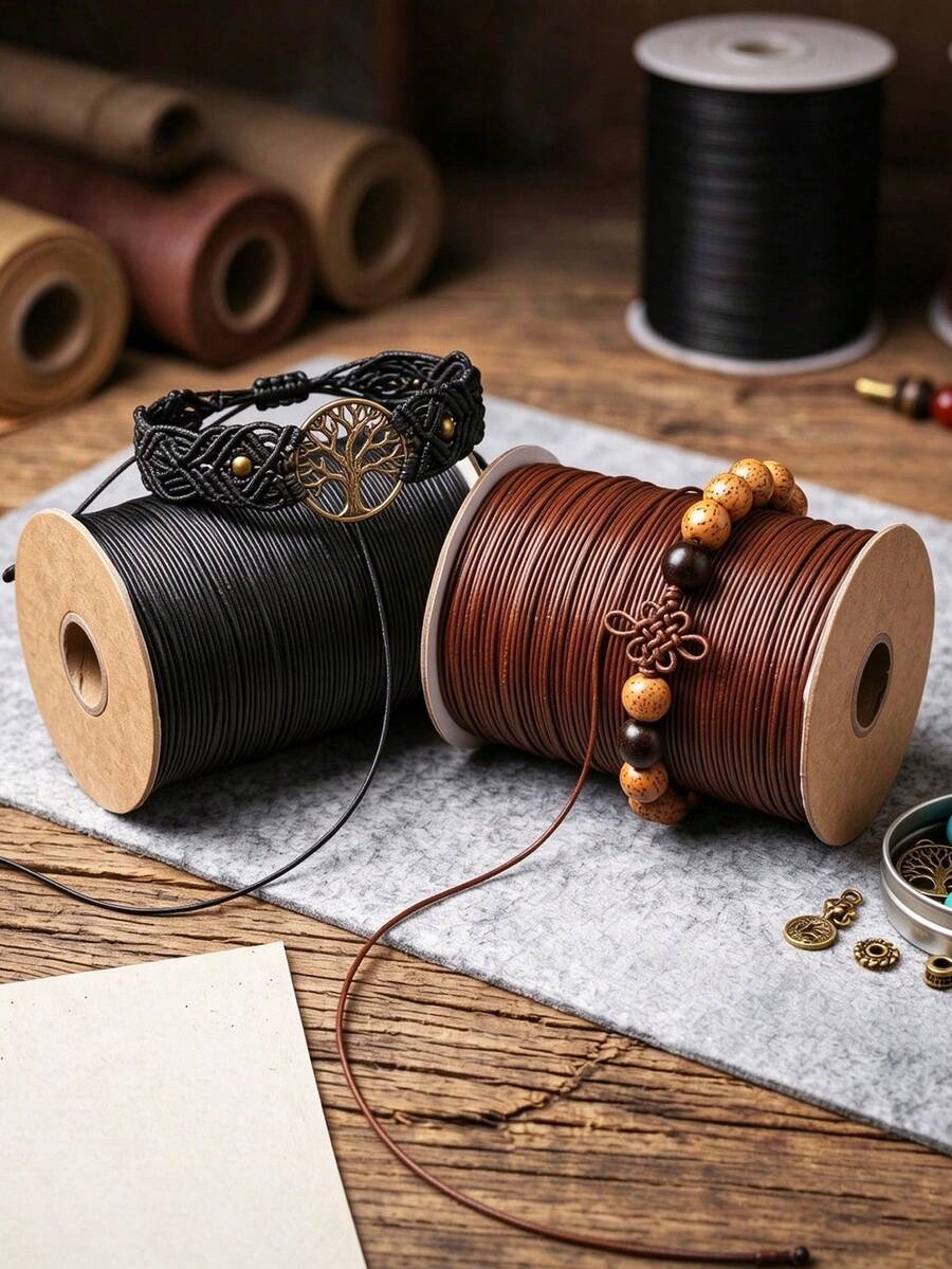 2M Matte Waxed Braided Wax Cord Jewelry Making Material Kit, Black & Brown Classic Color, High Strength, Anti-Peeling, Anti-Fading, For Braided Hanging Decor, Handmade Art Ornaments, Small Item Assembly And Creative Crafting - Wax Rope - View 1