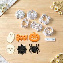Bộ 7 khuôn cắt đất sét hình ma, bí ngô, nhện, đầu lâu Halloween, dụng cụ đất sét polymer làm khuyên tai, mặt dây chuyền và đồ trang trí thủ công - 7 cái - Xem 6