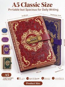 1 buah Buku Harian A5 dengan Kunci Sandi, Perencana Sampul Keras Bergaya Vintage dengan 100 Lembar, Embossing Emas, Buku Catatan Kunci Kombinasi 3 Digit untuk Hadiah - Beraneka warna - View 7