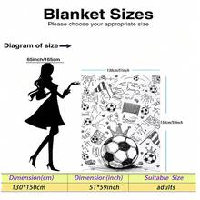 1pc Soccer Graffiti Digital Print Flannel Blanket - Modern Style, Soft Comfortable Polyester Knit Material For All Seasons, Multi-Purpose, Suitable For Sofa, Bed, Travel, Camping, Chair, Gift Blanket - White - View 8
