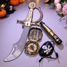 Pirate Cosplay Costume Accessory Set, Pirate Sword, Eye Patch, Compass, Telescope, Halloween Party Theme Stage Performance Outfit - Bronze - View 8