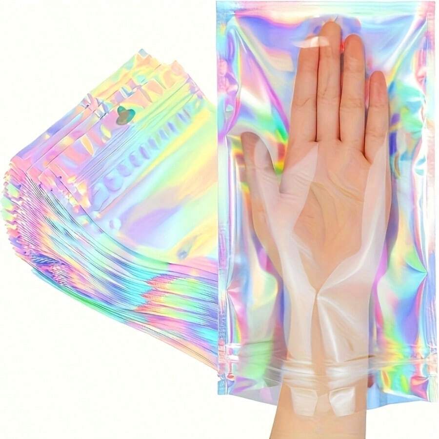 20Pcs Radium Color Dazzle Colorful Self-Sealing Storage Bags, Multi-Purpose Sealable Packaging Bags For Party Gift Wrapping, Jewelry Storage And Other Storage - Versatile, Reusable, Sealable, Fantasy Color - Light Grey - View 1