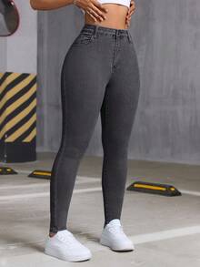 Women's Stretch Slim Fit Y2K Jeans, All Season Wear, Versatile And Fashionable, Suitable For Daily Outings, Vacations, School And Concerts, Easily Wear A Casual Style - Dark Gray - View 5