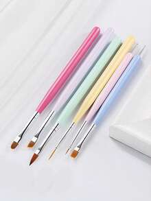 6Pcs Nail Art Brush Set, 6 Candy Colors, Fine Tip, Flat Head, Round Head, Color Painting Head, Dotting Tool With Rhinestone - Multicolor - View 7