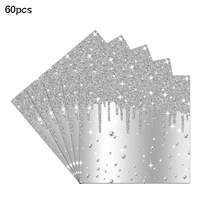 20/40/60/100 Pcs Silver Glitter Drip Diamond Paper Cocktail Napkins, 2-Ply Metallic Silver Sequin Dripping Glitter Rhinestone Printed Disposable Napkins, Glossy Diamond Pattern Cocktail Napkins, For Wedding Anniversary Birthday Party Tableware - Multicolor - View 7
