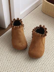 1 Pair Baby Boots, Vintage Brown Baby Ankle Boots, Delicate Suede, Side Zipper Easy On/Off, Soft Sole Non-Slip - Khaki - View 3