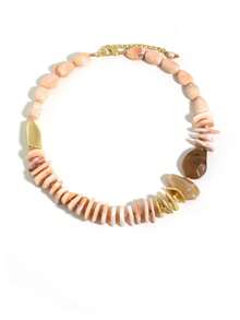 1pc Vintage Luxury Style Faux Shell Pink Tone Asymmetrical Crushed Stone Beaded Necklace For Women, Evening Party, Daily Commute - X-1917 - View 8
