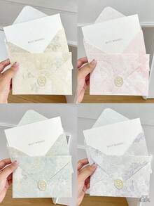 1/5 Set European Style Gold Foil Envelopes With Gold Foil Greeting Cards And Wax Seal Stickers, Glitter Embossed Floral Pattern Letter Paper Invitation Cards For Romantic Wedding Party, Wax Seal Set - Language Of Flowers - View 11