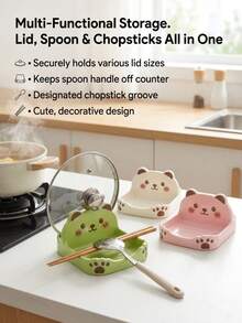 1 Set Pot Lid Holder And Ladle Rest 17.3x8.5cm 6.81x3.35 Inches, Cute Kawaii Bear Paw Kitchen Utensil Tray With Drip Tray Pad, Suitable For Spatula, Ladle, Tongs, Heat-Resistant Countertop Storage Rack, Keep Kitchen Stove Clean - Multicolor - View 4