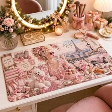 1pc Rococo Paris Lady Mouse Pad, Pink French Cafe, Eiffel Tower, Macaron And Floral Pattern Extended Desk Mat For Home Office And Gaming, Sizes S/M/L/XL - View 4