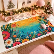 1pc Colorful Wildflower Sun Mouse Pad, Bright Floral Garden And Painted Turquoise Background Pattern Extended Desk Mat For Home Office And Gaming, Sizes S/M/L/XL - View 2