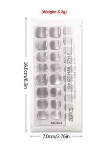 26片純色貓眼免烘烤美甲貼紙，免UV防水耐用亮片凝膠美甲貼，適合居家DIY與美甲沙龍使用 - 銀色 - 查看 7
