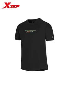XTEP Short Sleeve Knit Top | Ice Silk Short Sleeve Unisex Couple Back Graphic Sports Running T-Shirt, Solid Black - True Black - View 2